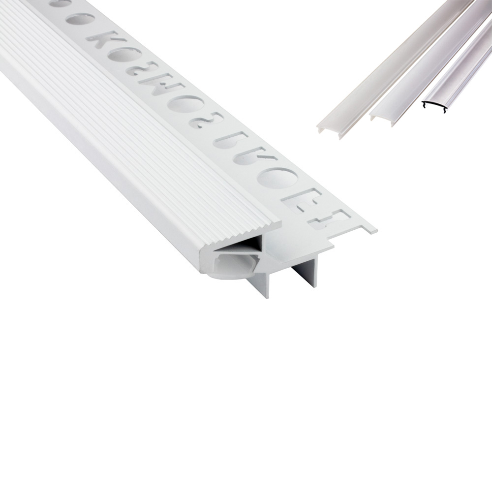 T-40 20° LED Alu Fliesenprofil Treppenprofil Stufen 12mm weiss 2m milky