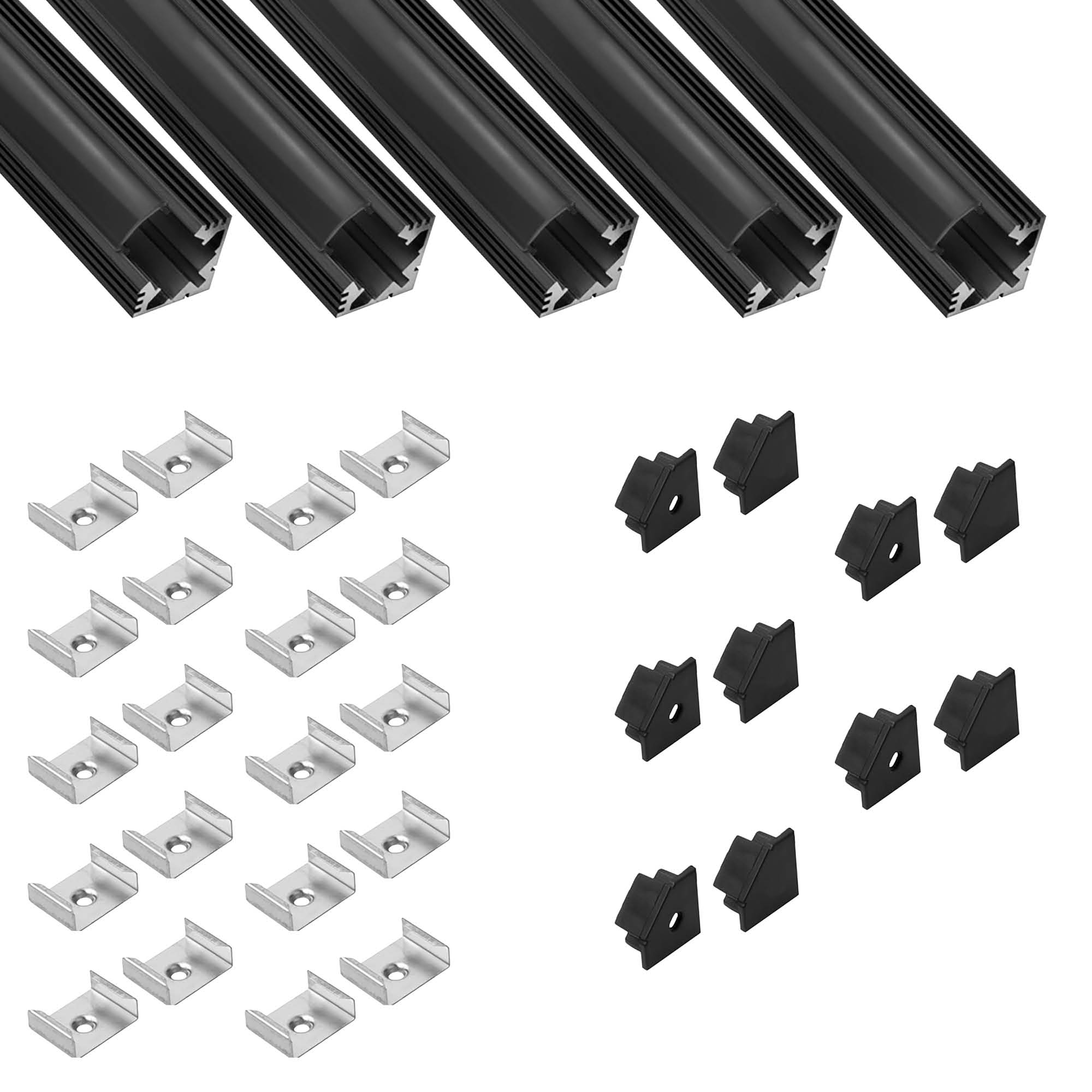 5x A19 LED Profil 2m - Schwarz inkl. Abdeckung schwarz, Halter & Endkappen 5x A19 LED Profil 2m - Schwarz inkl. Abdeckung schwarz, Halter & Endkappen