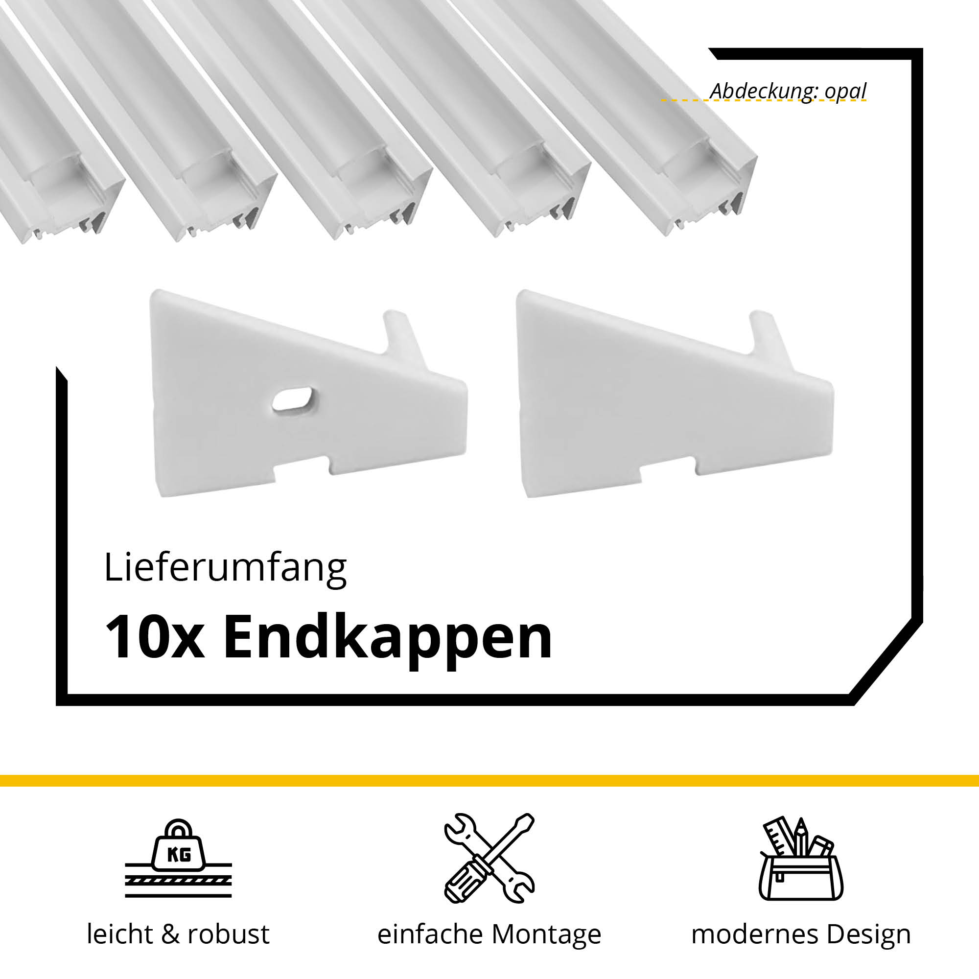 5x A20 LED Profil 2m - Weiss inkl. Abdeckung opal, Halter & Endkappen 5x A20 LED Profil 2m - Weiss inkl. Abdeckung opal, Halter & Endkappen