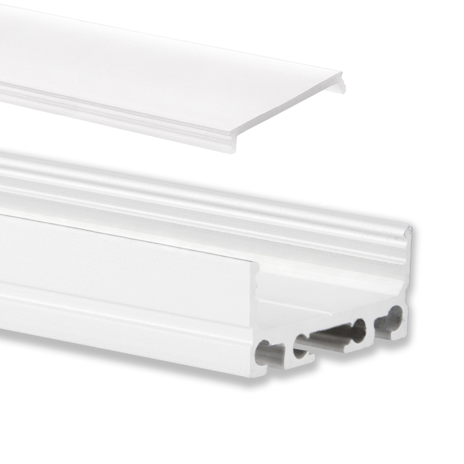 GX-PN4 LED AUFBAU-Profil 200 cm, flach, LED Stripes max. 24mm, weiß RAL 9010 2m Abdeckung opal