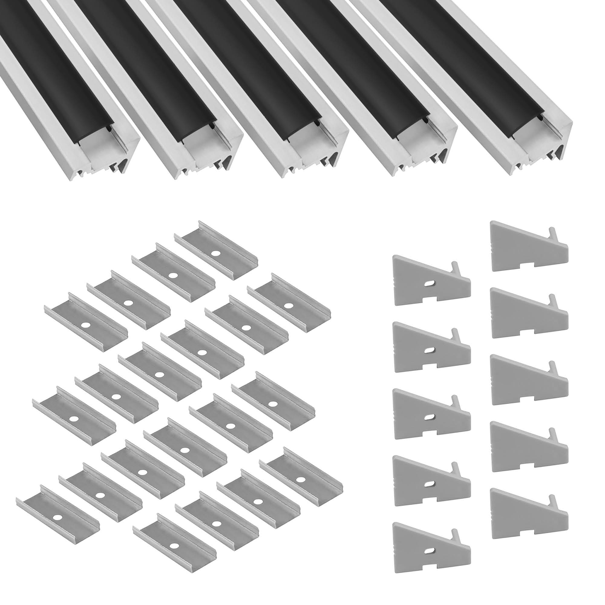 5x A20 LED Profil 2m - Silber inkl. Abdeckung schwarz, Halter & Endkappen 5x A20 LED Profil 2m - Silber inkl. Abdeckung schwarz, Halter & Endkappen