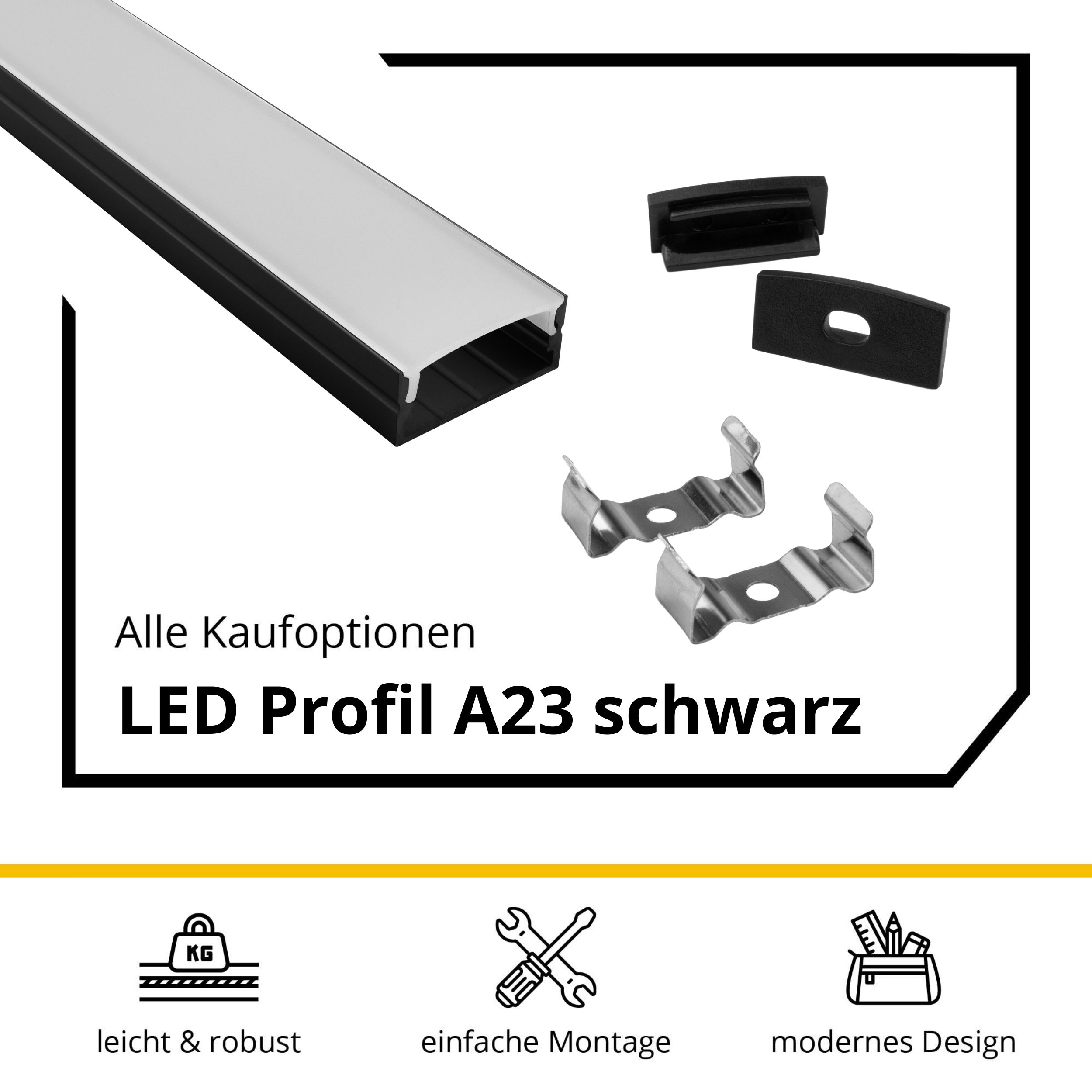 A23 LED Aluprofil Schwarz - 2x Halter