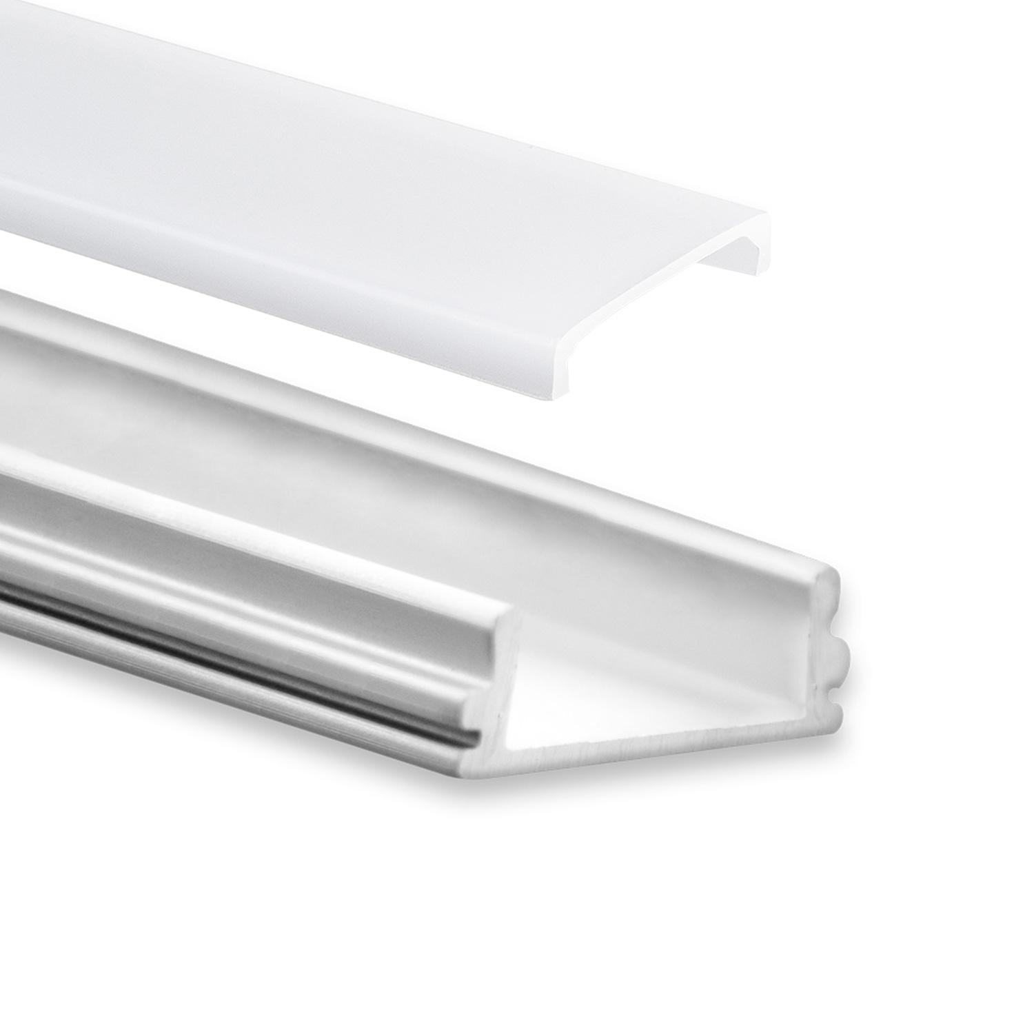 GX-PO15 LED AUFBAU-Profil 200 cm, ultraflach, LED Stripes max. 12 mm, silber 2m Abdeckung opal