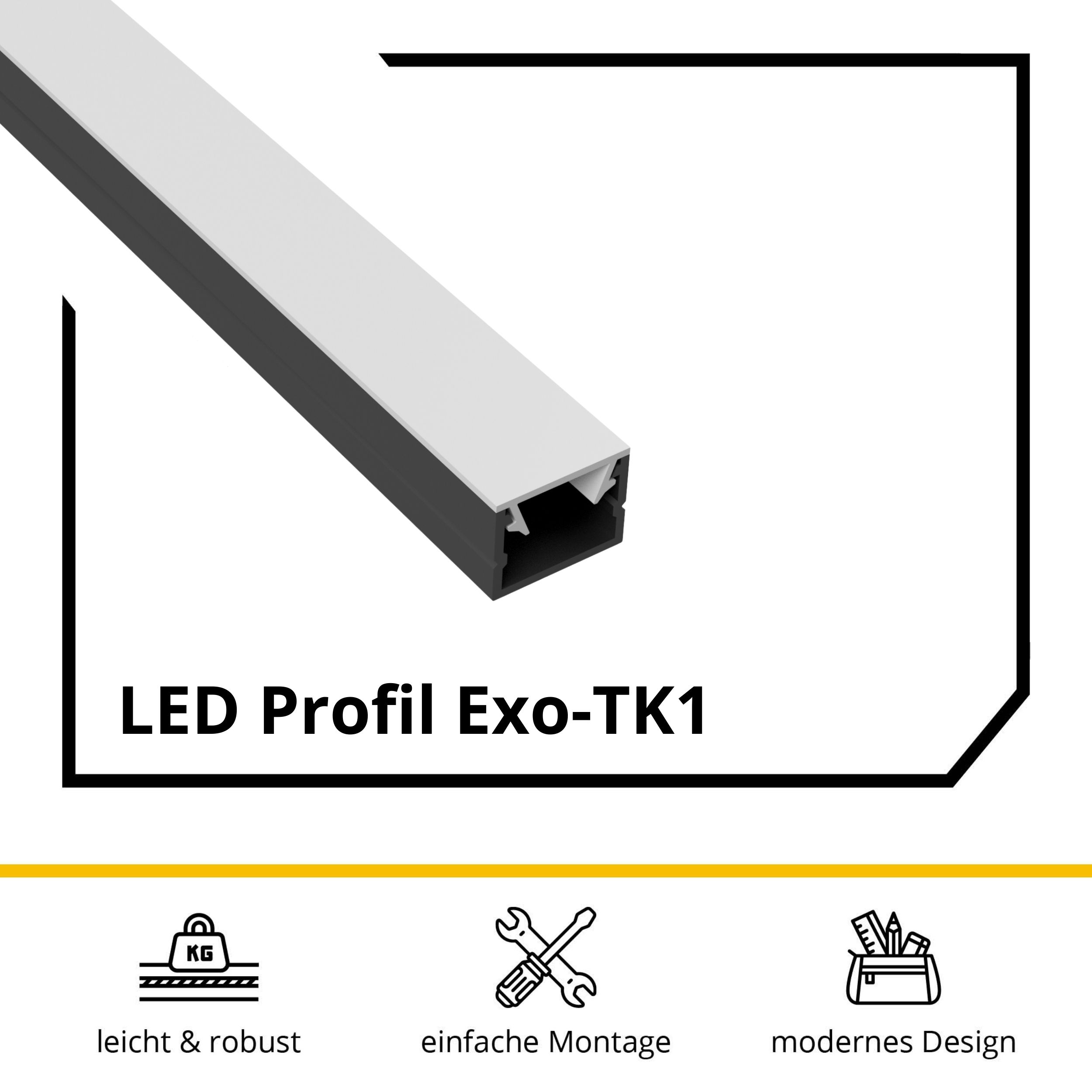 Slim-Line LED-Aluprofil U-Profil 2,7m Schwarz Abdeckung Opal
