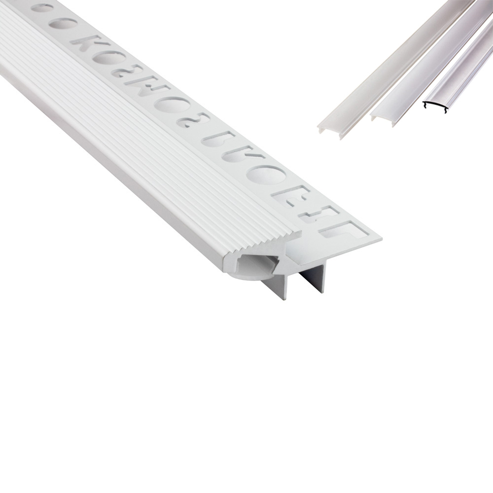 T-40 20° LED Alu Fliesenprofil Treppenprofil Stufen 10mm weiss