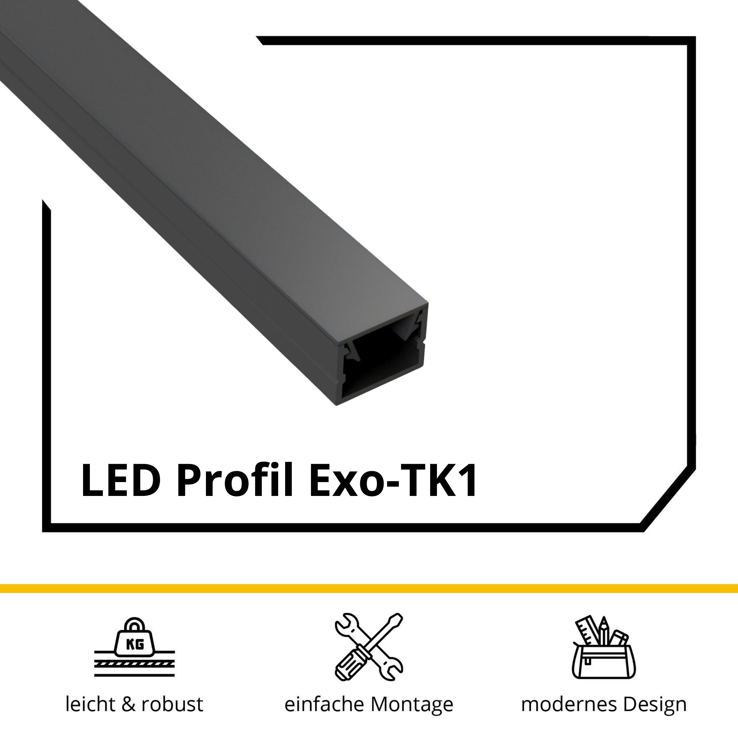 Slim-Line LED-Aluprofil U-Profil 2,7m Schwarz Abdeckung Schwarz