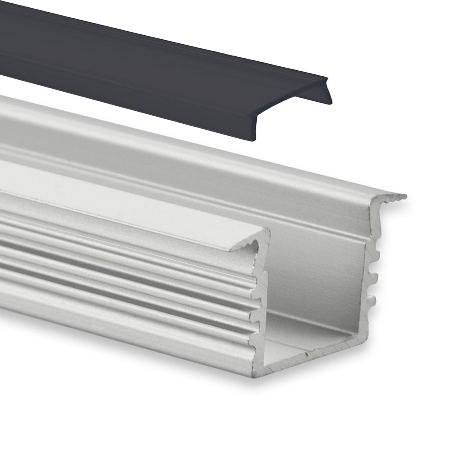GX-PL3 LED EINBAU-Profil 200 cm, hoch/Flügel, LED Stripes max. 12mm, silber 2m Abdeckung schwarz