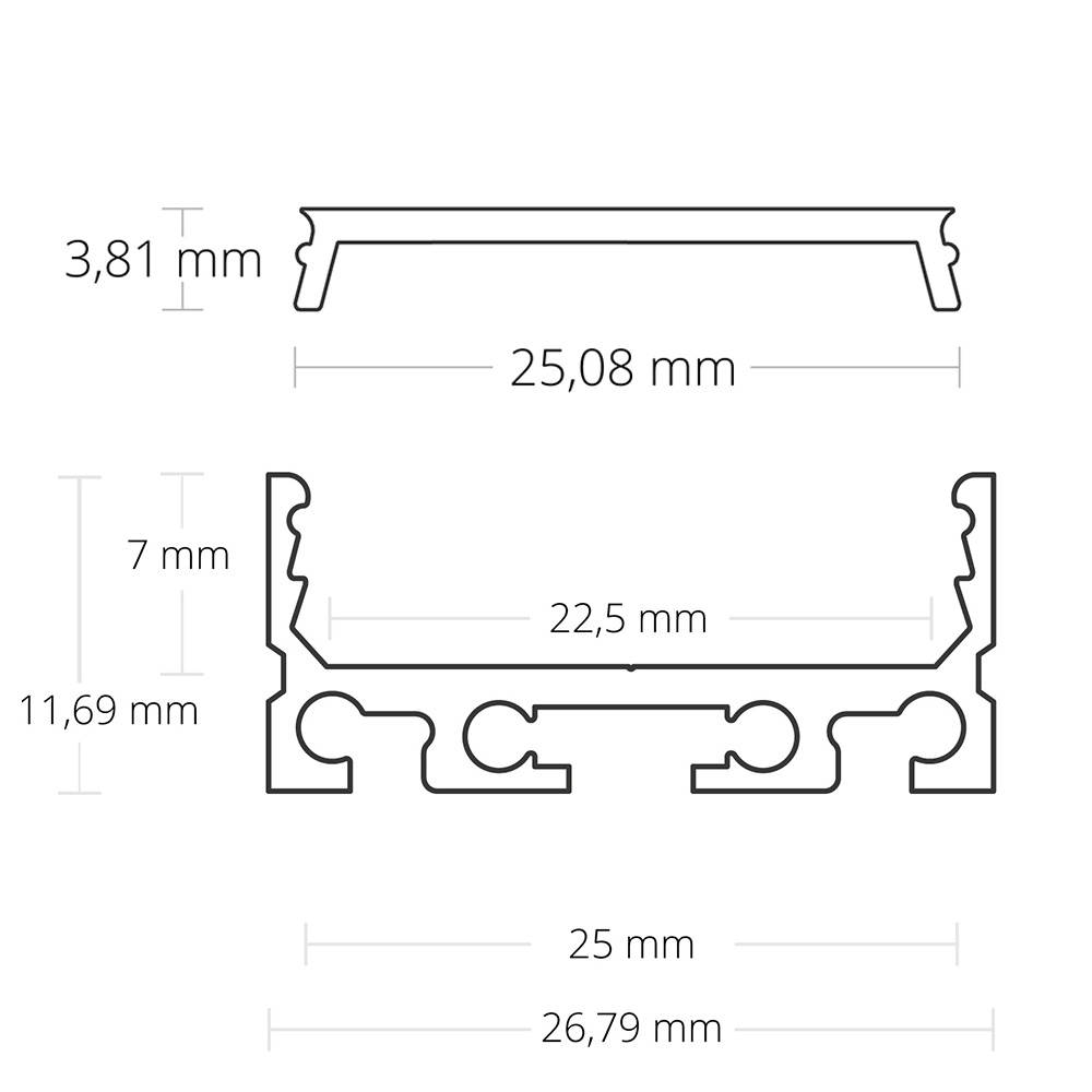 GX-PN4 LED AUFBAU-Profil 200 cm, flach, LED Stripes max. 24mm, schwarz RAL 9005 2x Endkappen