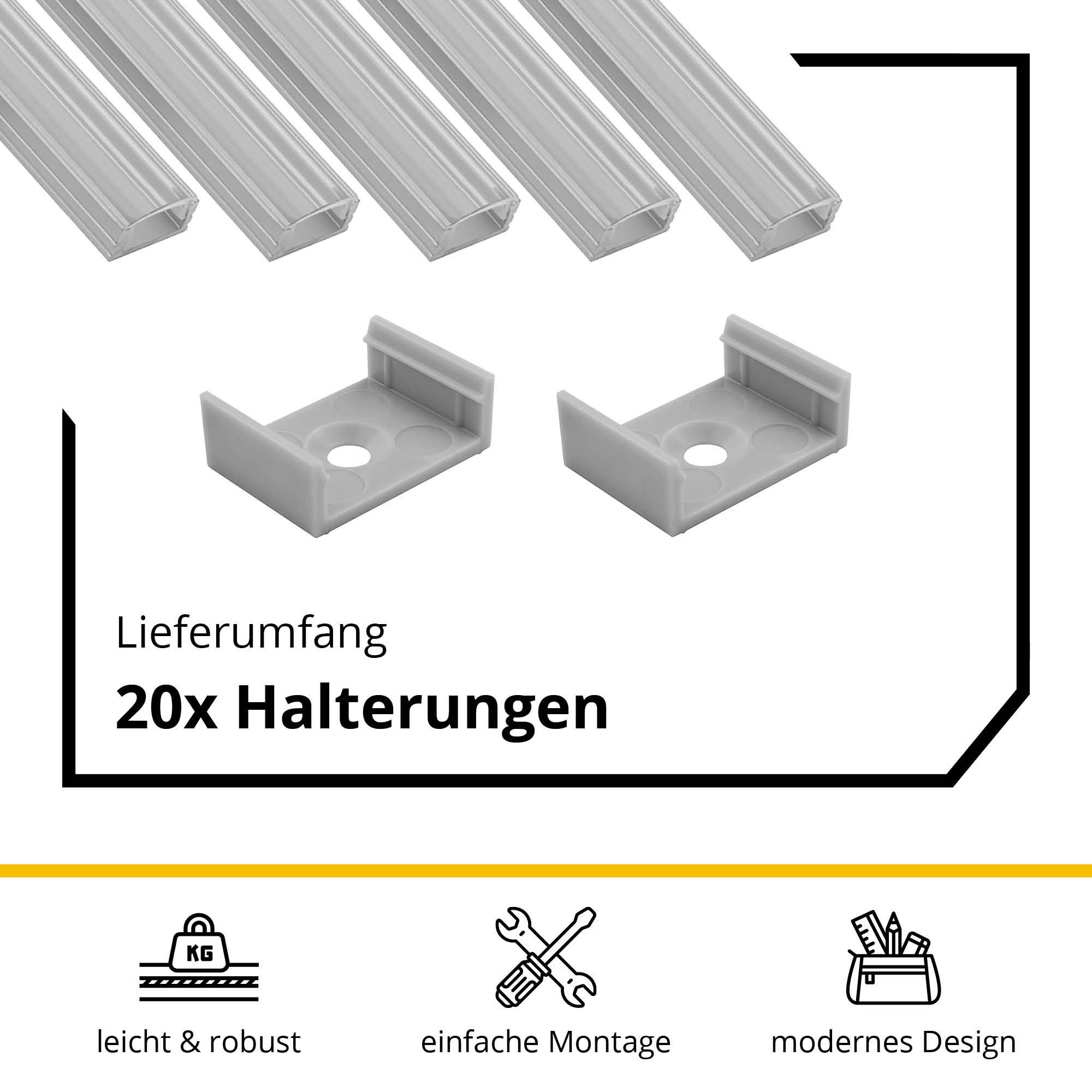 5x A17 LED Profil 2m - Silber inkl. Abdeckung klar, Halter & Endkappen 5x A17 LED Profil 2m - Silber inkl. Abdeckung klar, Halter & Endkappen