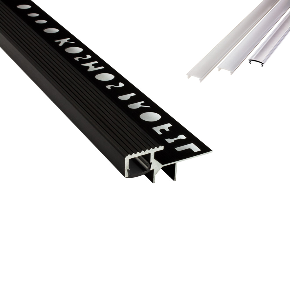 T-40 LED Alu Fliesenprofil Treppenprofil Stufen 10mm schwarz T-40 LED Alu Fliesenprofil Treppenprofil Stufen 10mm schwarz 2m opal