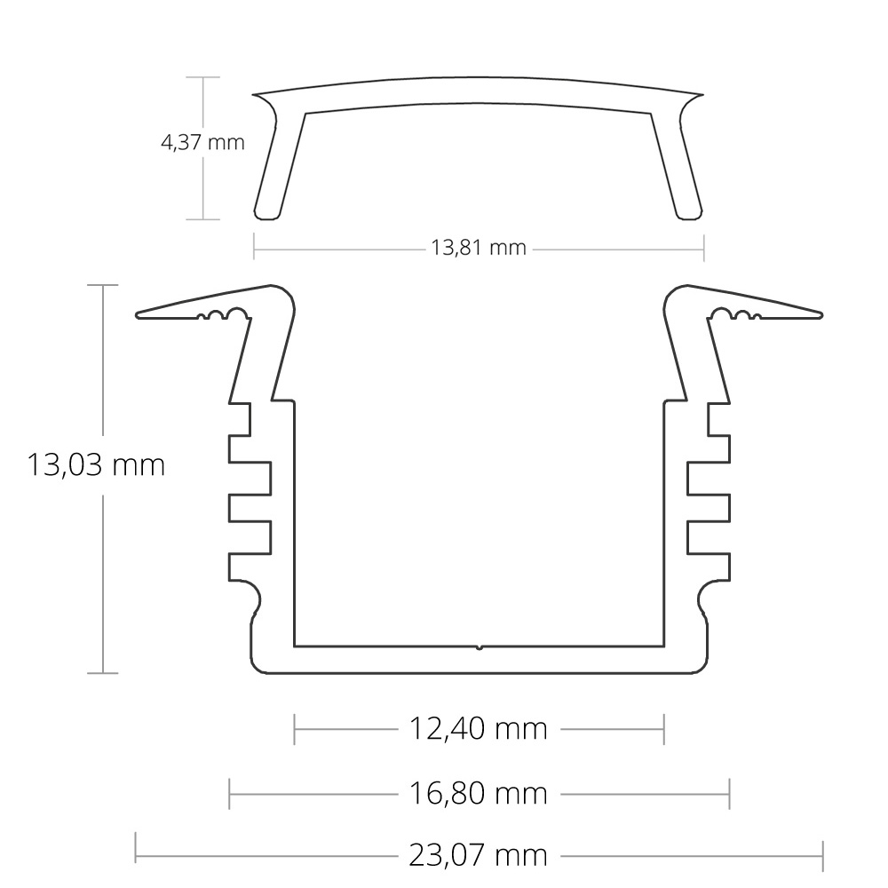 GX-PL3 LED EINBAU-Profil 200 cm, hoch/Flügel, LED Stripes max. 12mm, silber GX-PL3 LED EINBAU-Profil 200 cm, hoch/Flügel, LED Stripes max. 12 mm, schwarz RAL 9005 2x Halter metall