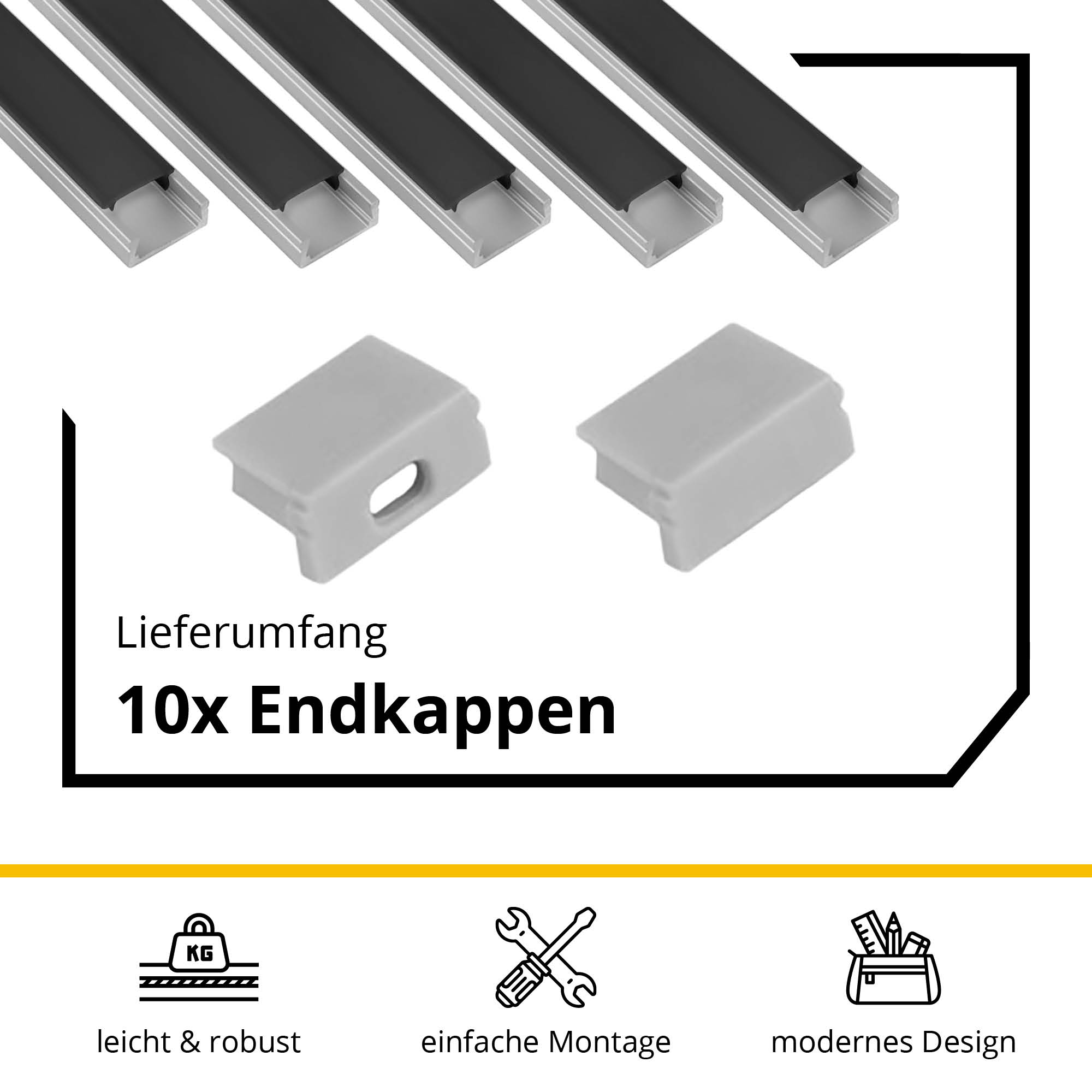 5x A15 LED Profil 2m - Silber inkl. Abdeckung schwarz, Halter & Endkappen 5x A15 LED Profil 2m - Silber inkl. Abdeckung schwarz, Halter & Endkappen