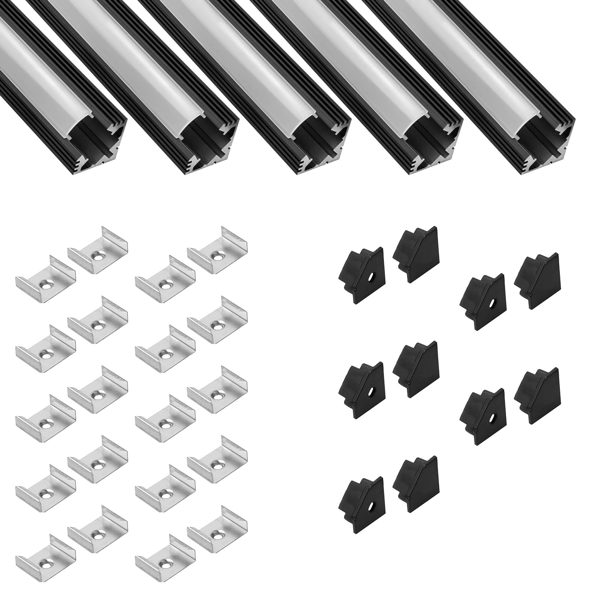 5x A19 LED Profil 2m - Schwarz inkl. Abdeckung opal, Halter & Endkappen 5x A19 LED Profil 2m - Schwarz inkl. Abdeckung opal, Halter & Endkappen