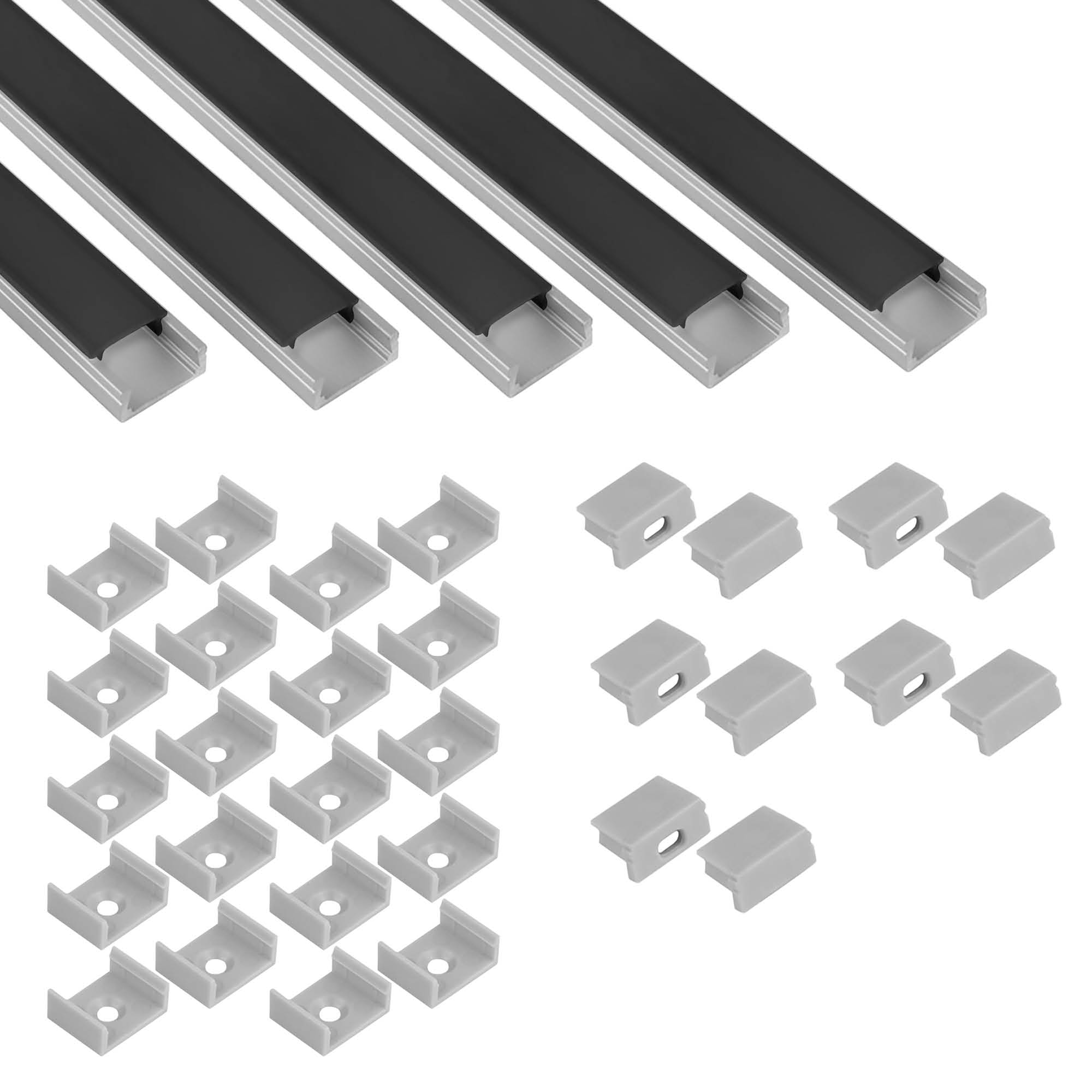 5x A15 LED Profil 2m - Silber inkl. Abdeckung schwarz, Halter & Endkappen 5x A15 LED Profil 2m - Silber inkl. Abdeckung schwarz, Halter & Endkappen