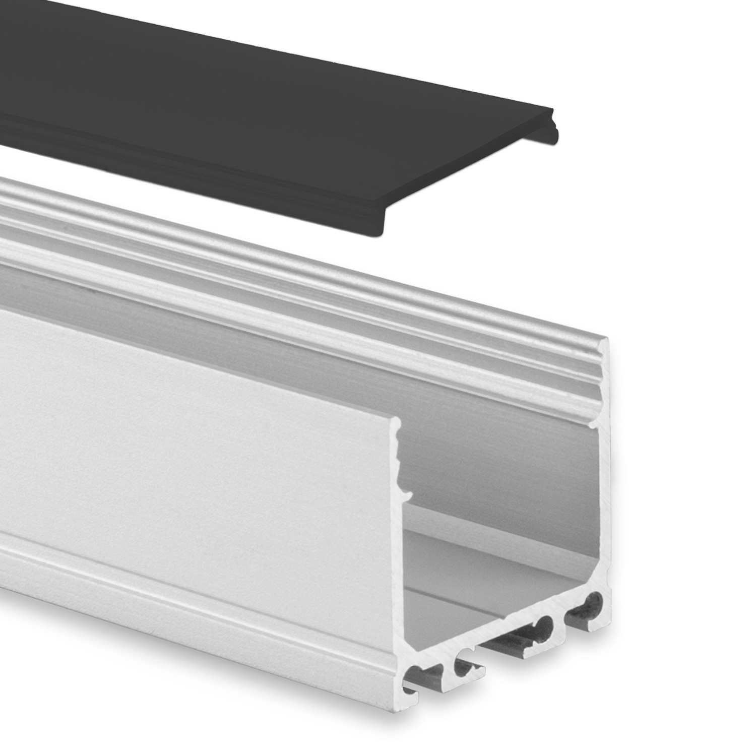 GX-PN6n LED AUFBAU-Profil 200 cm, hoch, LED Stripes max. 24mm, silber 2m Abdeckung schwarz