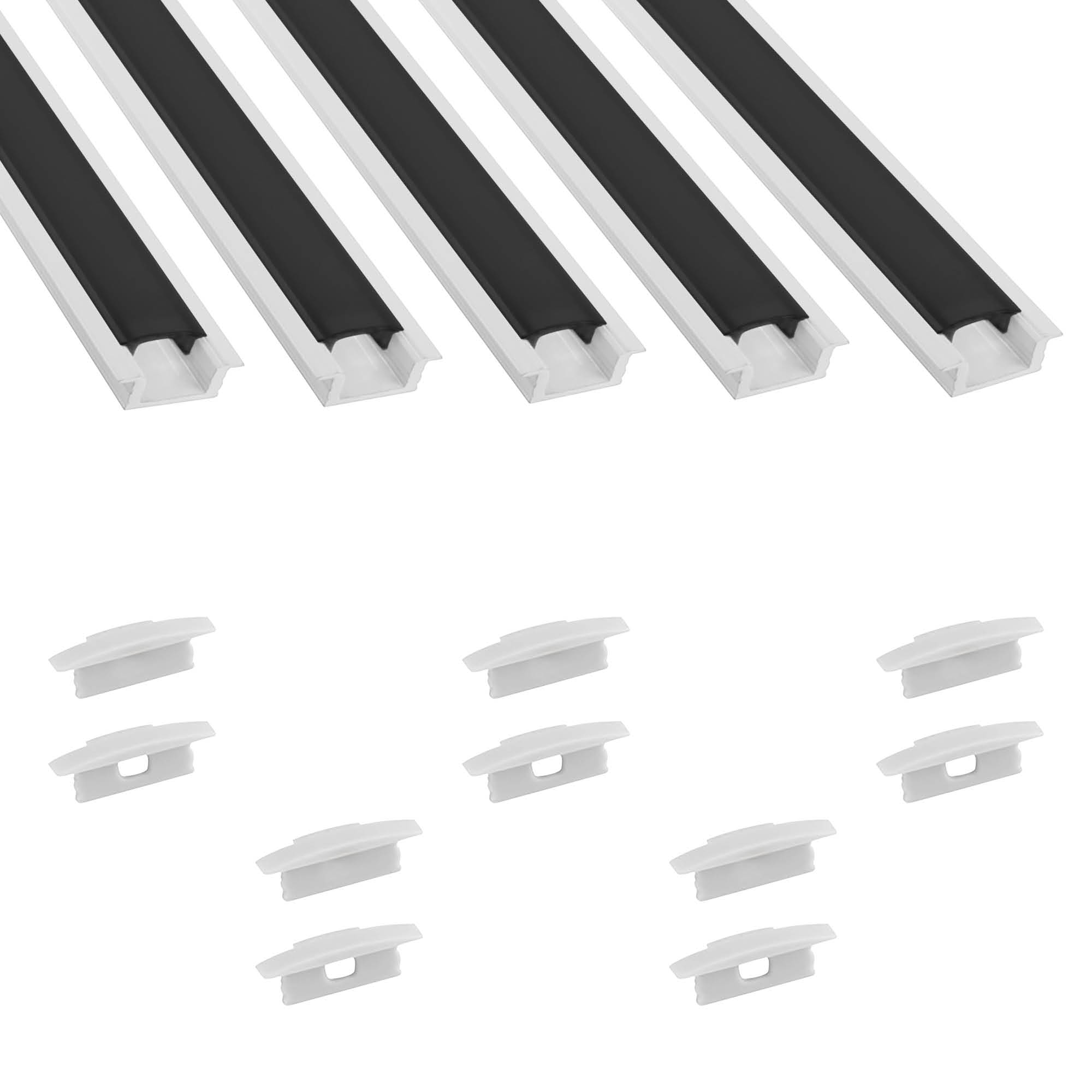 5x A25 LED Profil 2m - Weiss inkl. Abdeckung schwarz & Endkappen