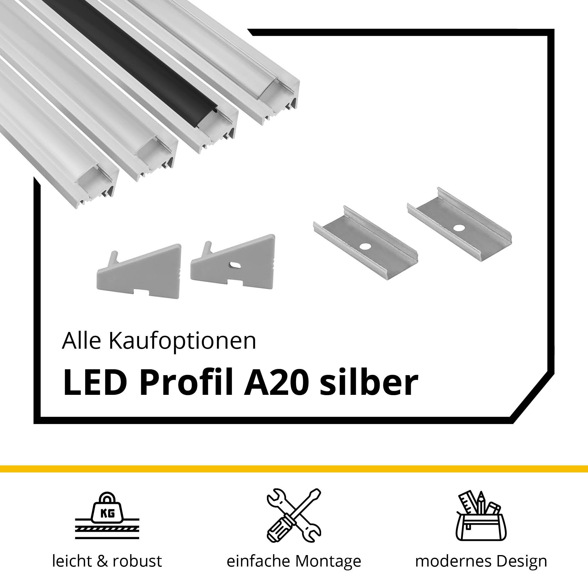 A20 LED Aluprofil Silber Eckprofil 30° A20 LED Aluprofil Silber Eckprofil 30° 2m milky
