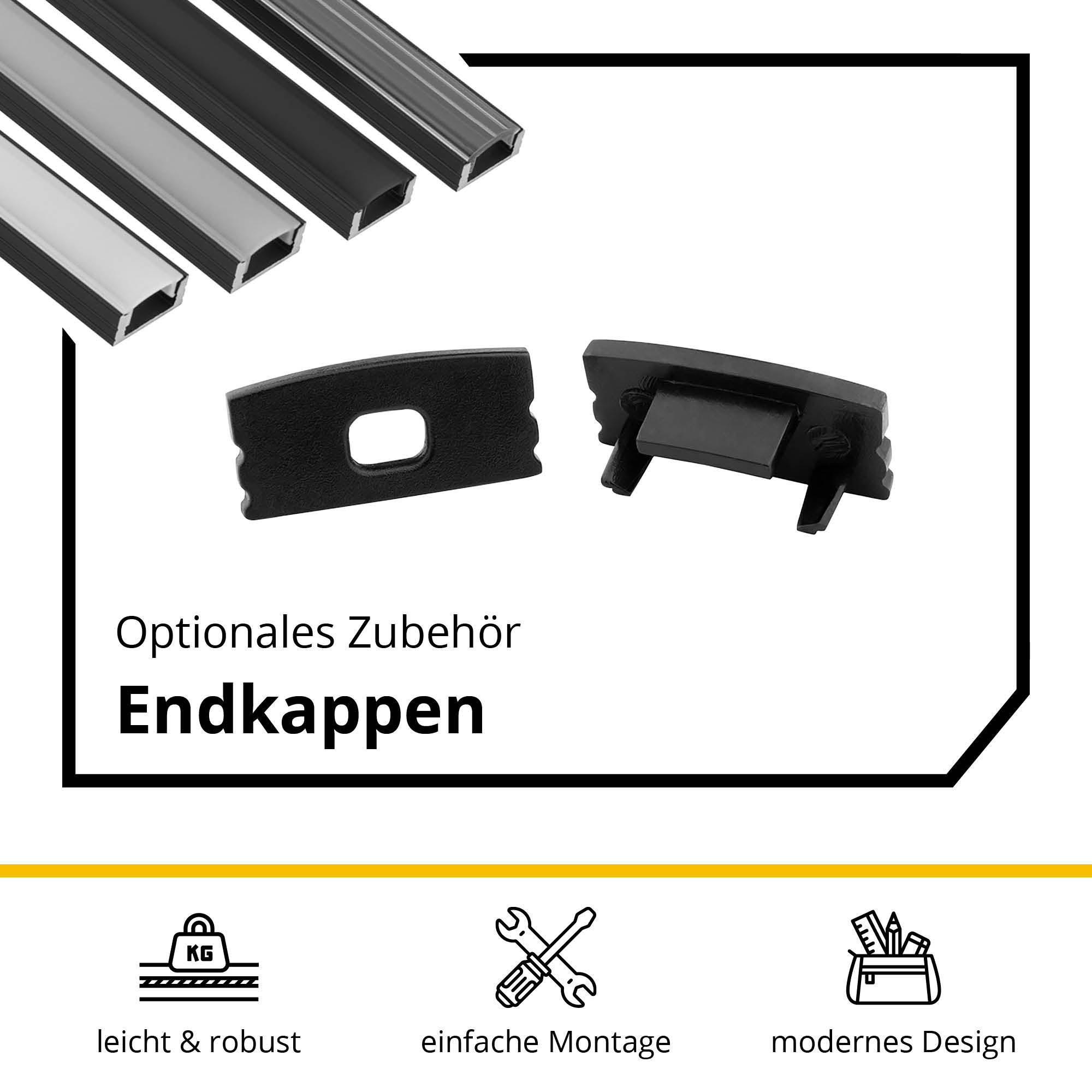 A17 LED Aluprofil Schwarz A17 LED Aluprofil Schwarz 2m Abdeckung milky
