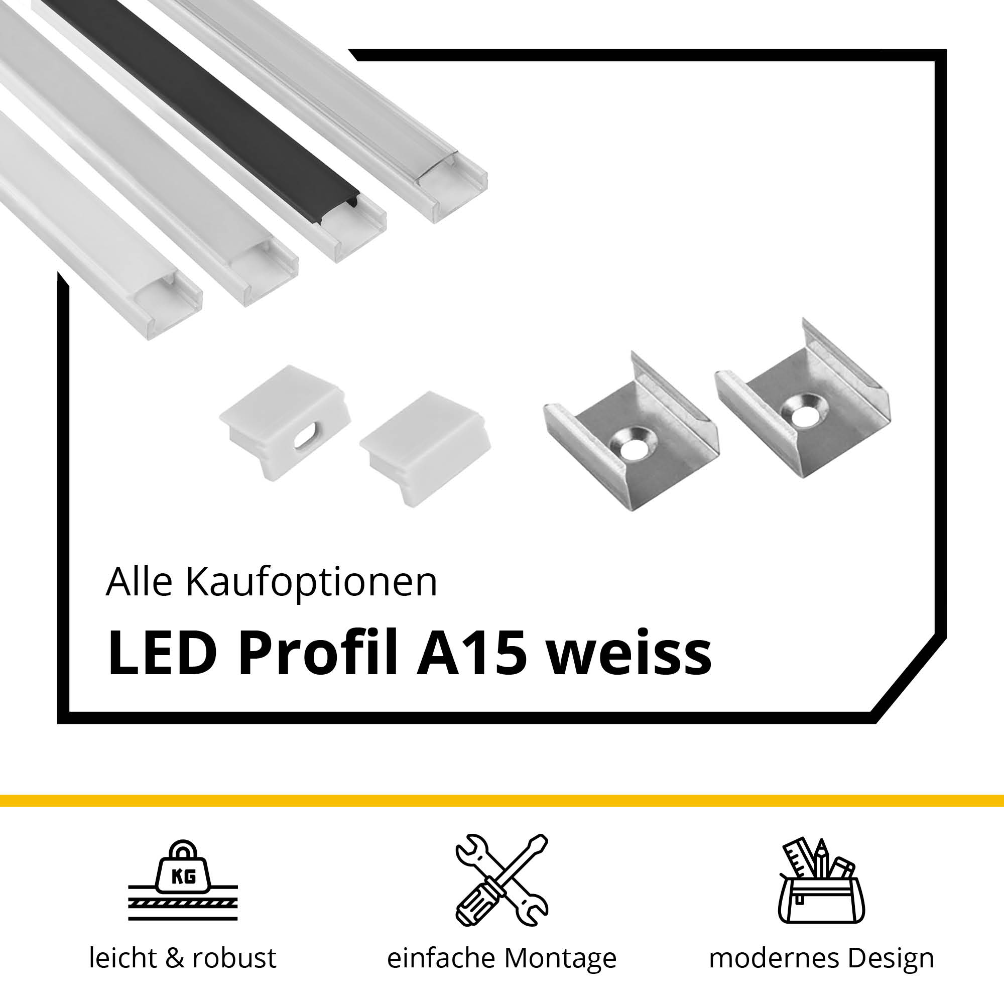 A15 LED Profil Weiss A15 LED Profil Weiss 2m Abdeckung milky