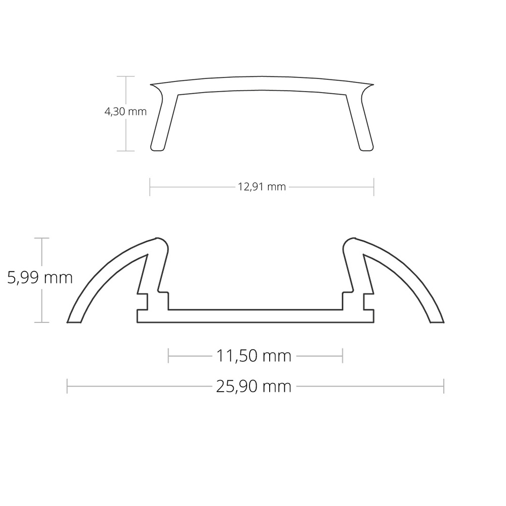 GX-PO17 LED AUFBAU-Profil 200 cm, ultraflach/Flügel, LED Stripes max. 11 mm, silber 2x Endkappen