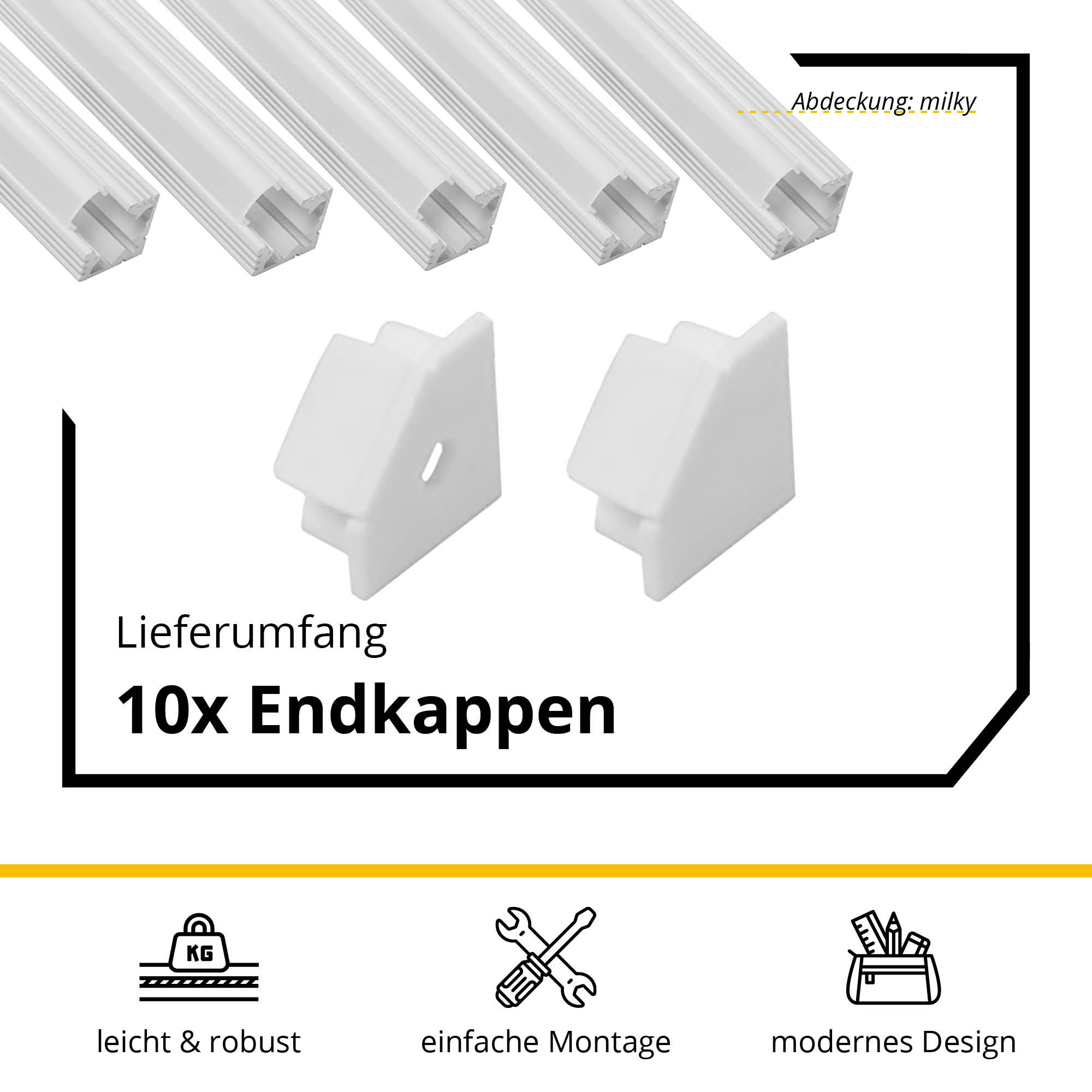 5x A19 LED Profil 2m - Weiss inkl. Abdeckung milky, Halter & Endkappen 5x A19 LED Profil 2m - Weiss inkl. Abdeckung milky, Halter & Endkappen