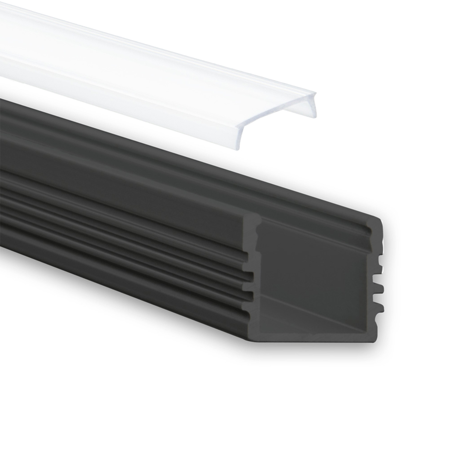 GX-PL2 LED AUFBAU-Profil 200 cm, hoch, LED Stripes max. 12 mm, schwarz RAL 9005 2m Abdeckung opal GX-PL2 LED AUFBAU-Profil 200 cm, hoch, LED Stripes max. 12 mm, schwarz RAL 9005 2m Abdeckung opal