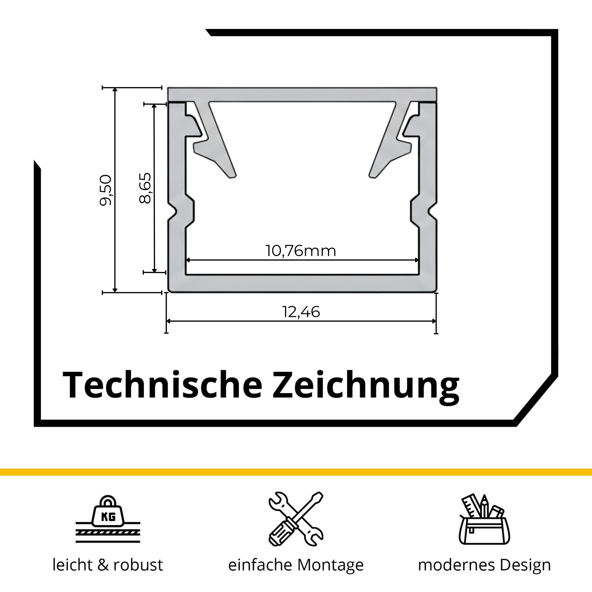 LED-Aluprofil für Akustikpaneele mit Abdeckung bündiger Einbau, opal/schwarz 2,7m Slim-Line LED-Aluprofil U-Profil 2,7m Schwarz Abdeckung Opal