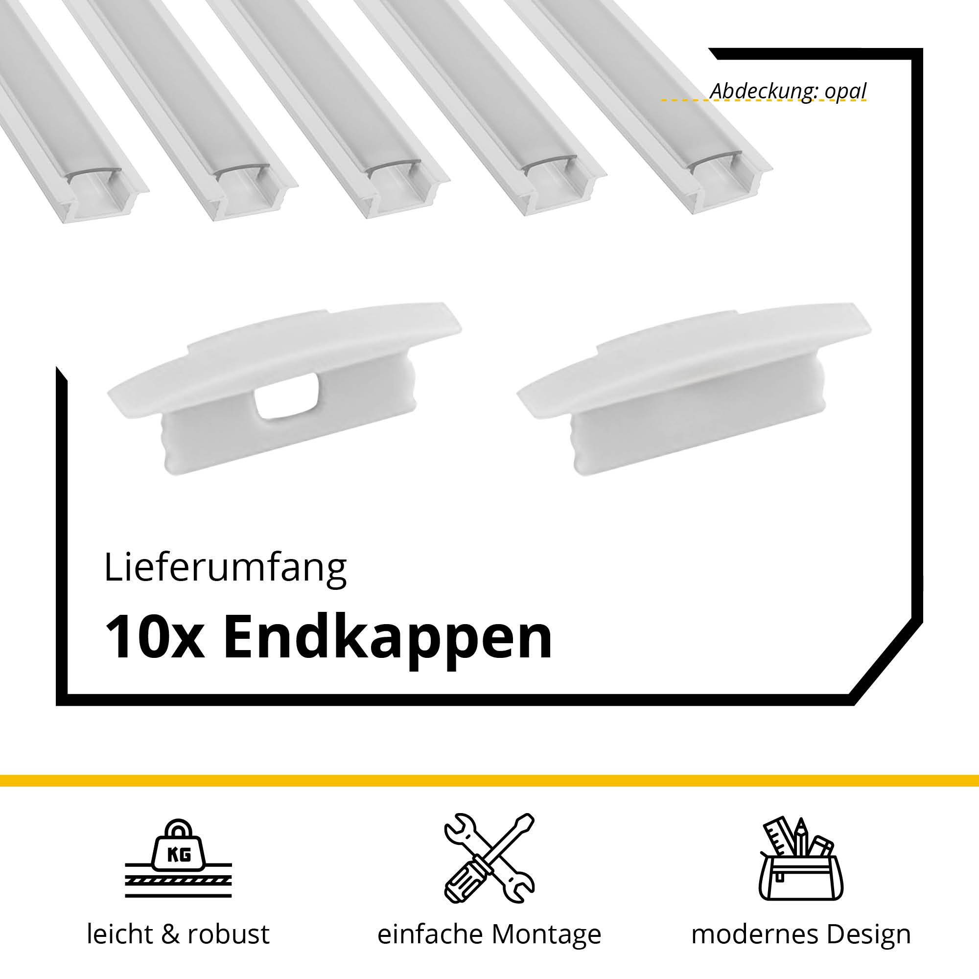 5x A25 LED Profil 2m - Weiss inkl. Abdeckung opal & Endkappen 5x A25 LED Profil 2m - Weiss inkl. Abdeckung opal & Endkappen