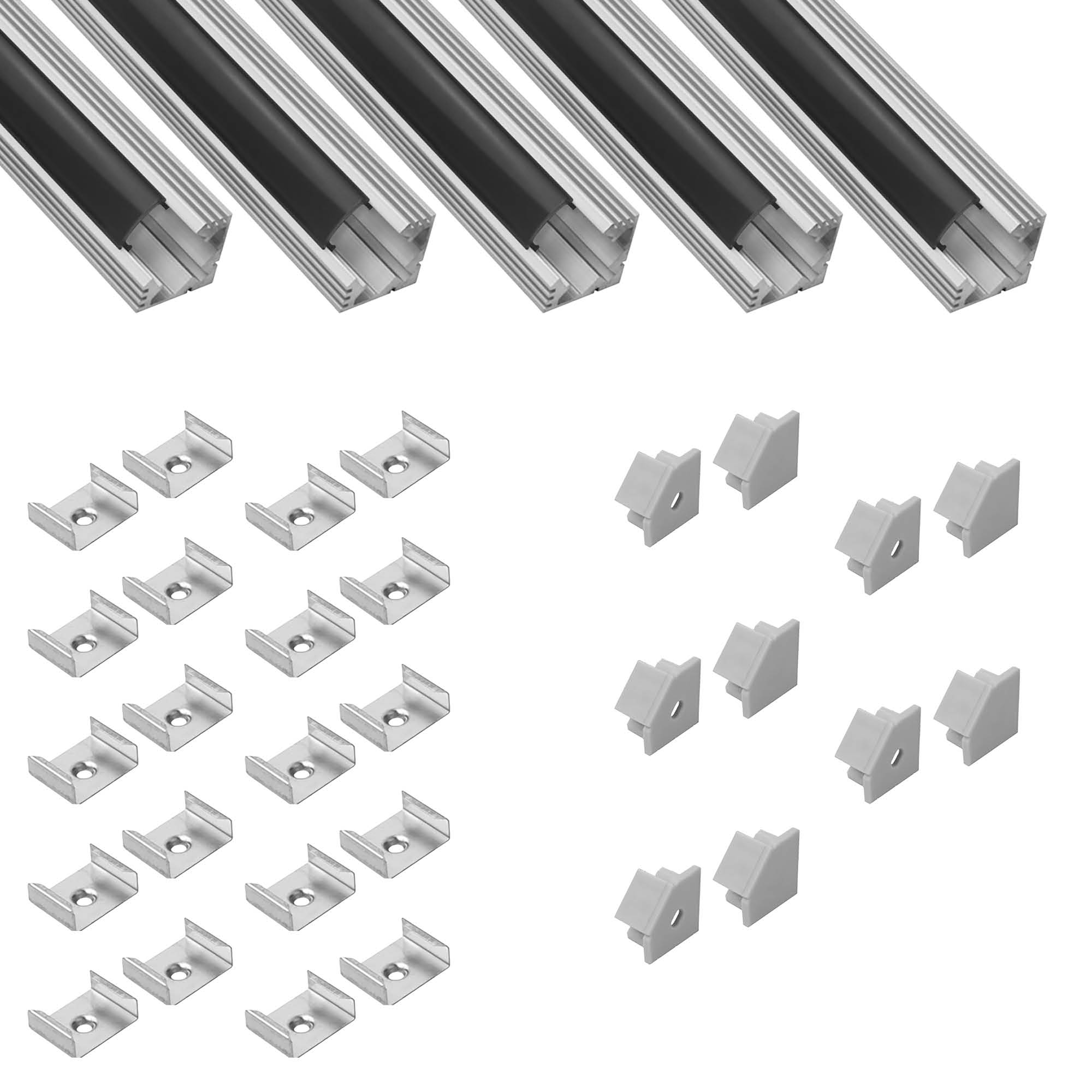 5x A19 LED Profil 2m - Silber inkl. Abdeckung schwarz, Halter & Endkappen 5x A19 LED Profil 2m - Silber inkl. Abdeckung schwarz, Halter & Endkappen