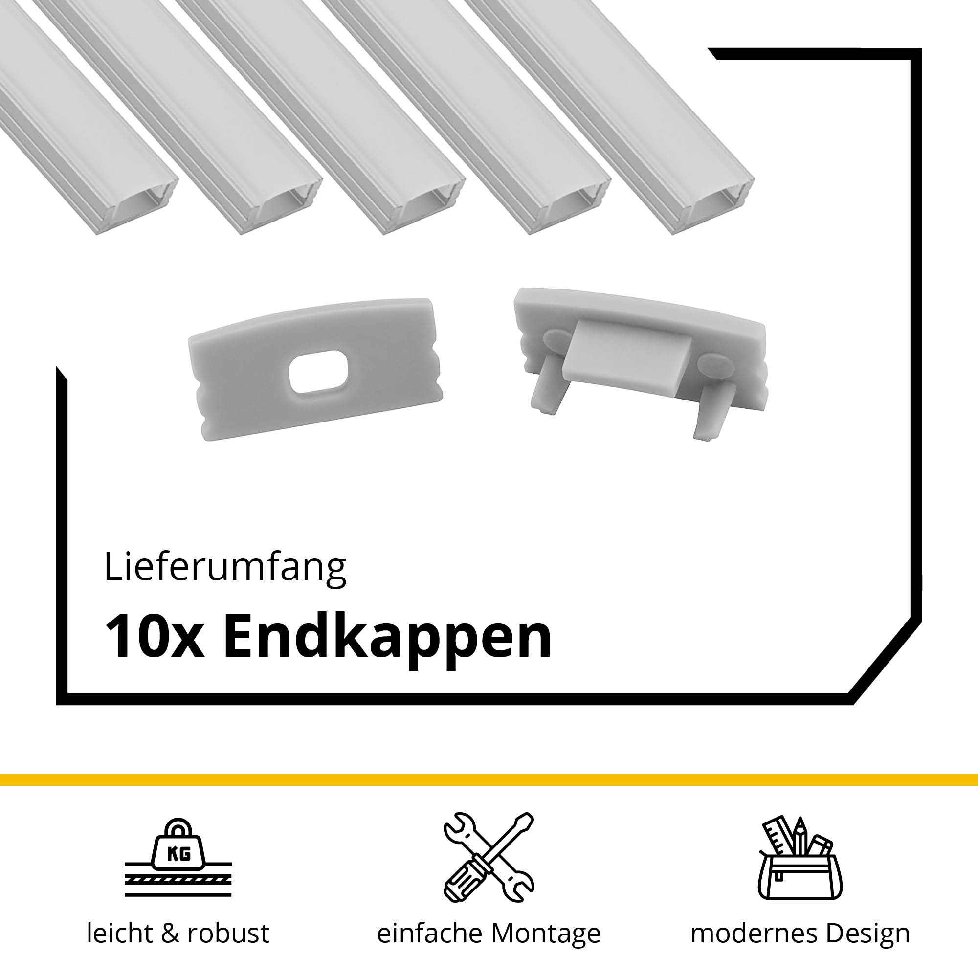 5x A17 LED Profil 2m - Silber inkl. Abdeckung milky, Halter & Endkappen 5x A17 LED Profil 2m - Silber inkl. Abdeckung milky, Halter & Endkappen