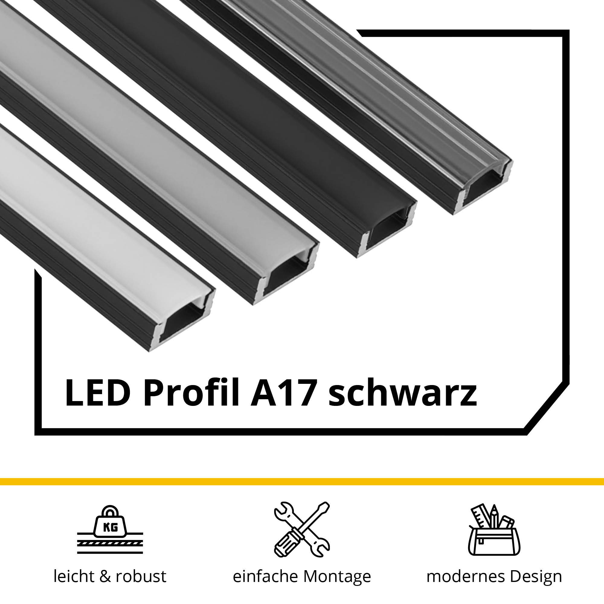 A17 LED Aluprofil Schwarz 2x Halter kunststoff