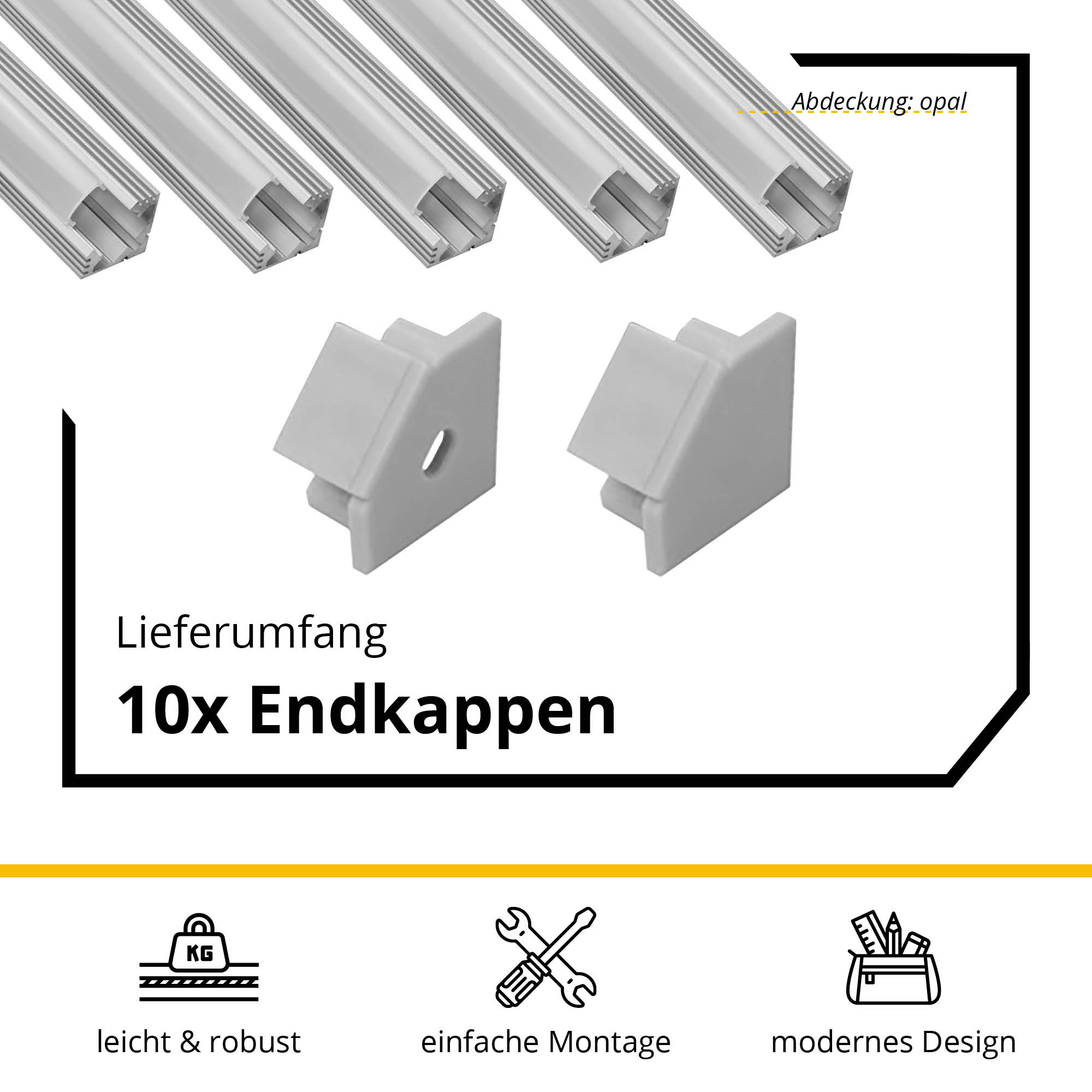 5x A19 LED Profil 2m - Silber inkl. Abdeckung opal, Halter & Endkappen 5x A19 LED Profil 2m - Silber inkl. Abdeckung opal, Halter & Endkappen
